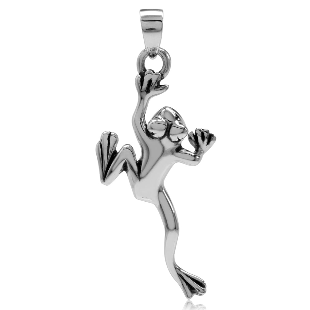 925 Sterling Silver Leaping Climbing Frog Pendant - Silvershake-store