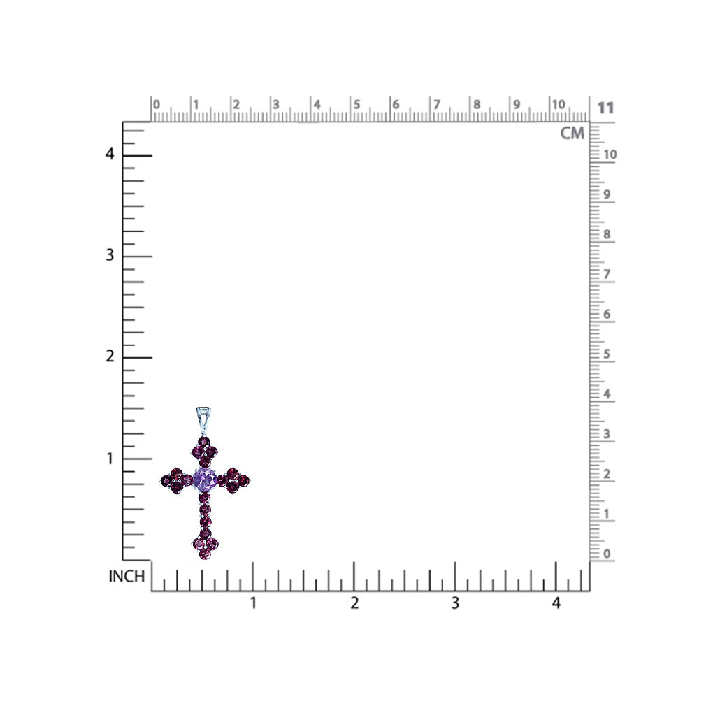 Silvershake Natural Amethyst and Rhodolite Garnet 925 Sterling Silver Cross / Religion / Christian Pendant - Silvershake-store
