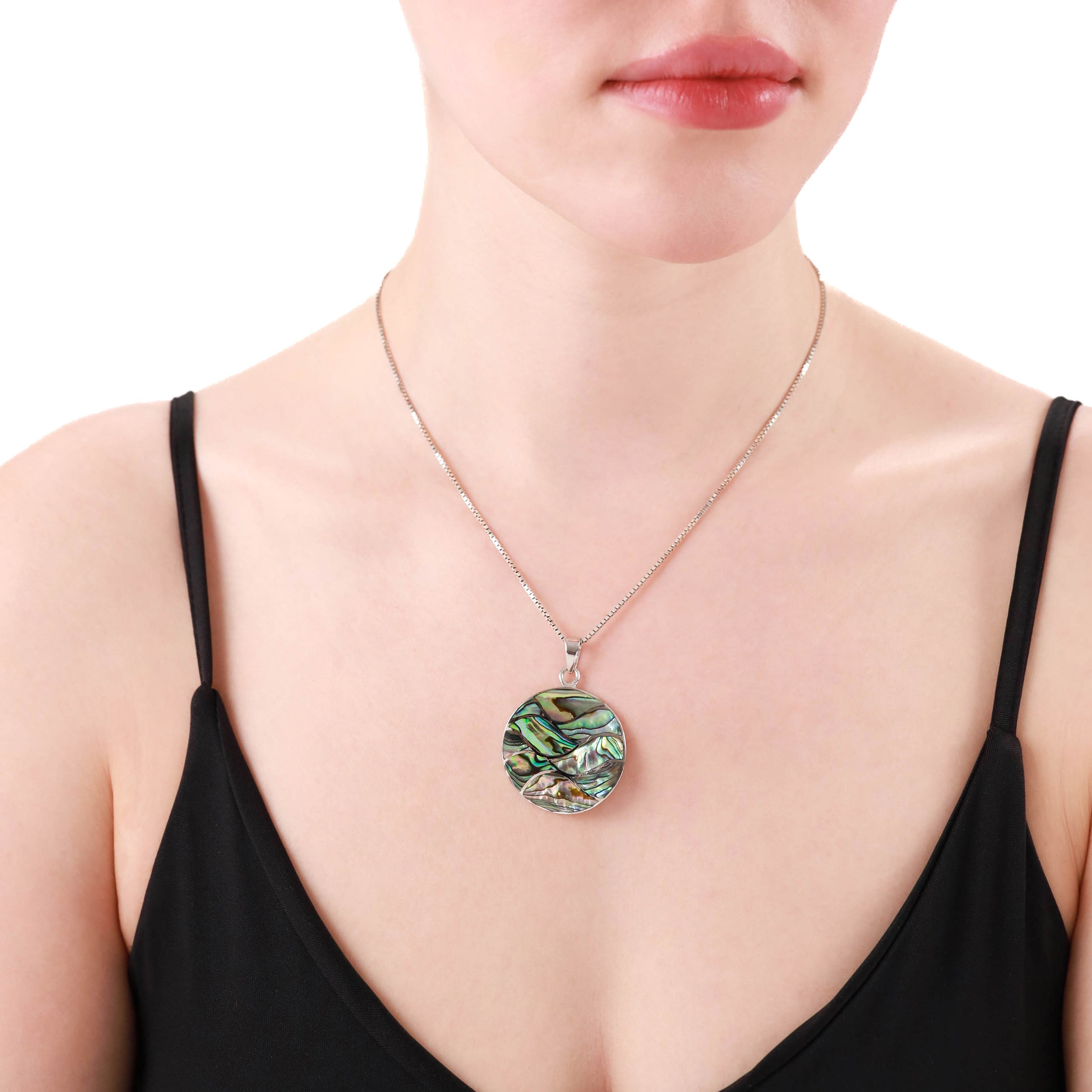 Silvershake Abalone Paua Shell Inlay White Gold Plated 925 Sterling Silver Disc Circle Pendant - Silvershake-store