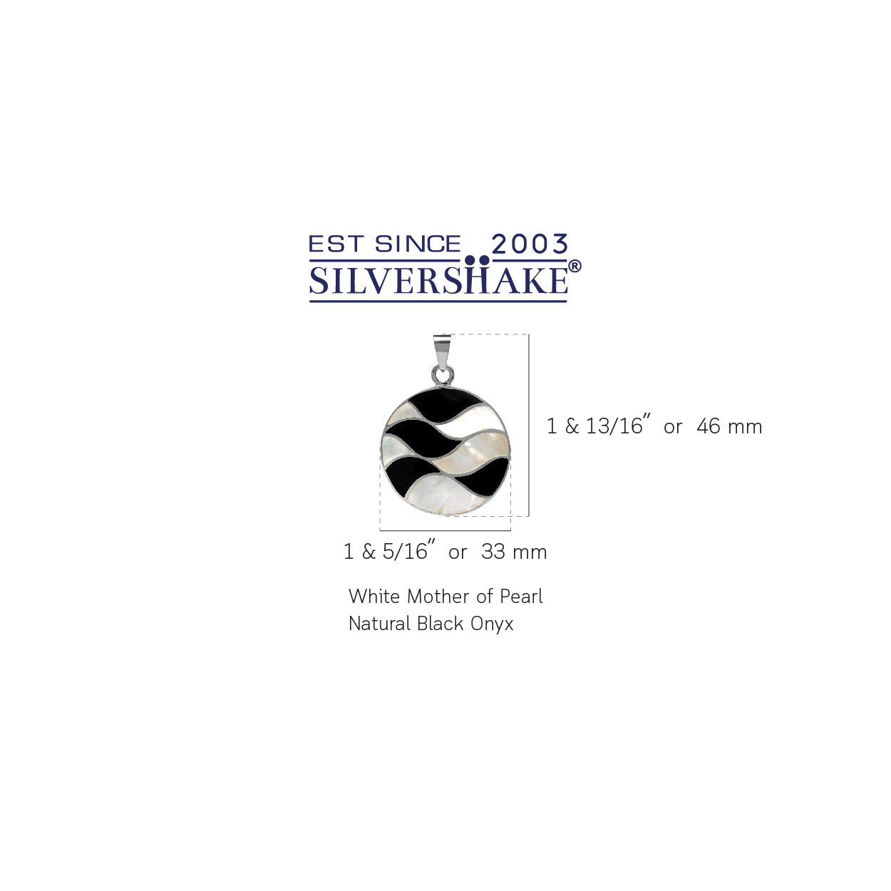 Silvershake White Mother of Pearl and Created Black Onyx Inlay 925 Sterling Silver Disc Circle Pendant - Silvershake-store