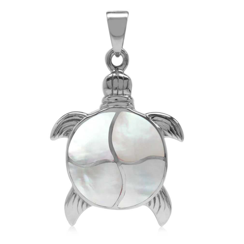 Silvershake Mother Of Pearl Inlay White Gold Plated 925 Sterling Silver Turtle Sealife Pendant - Silvershake-store