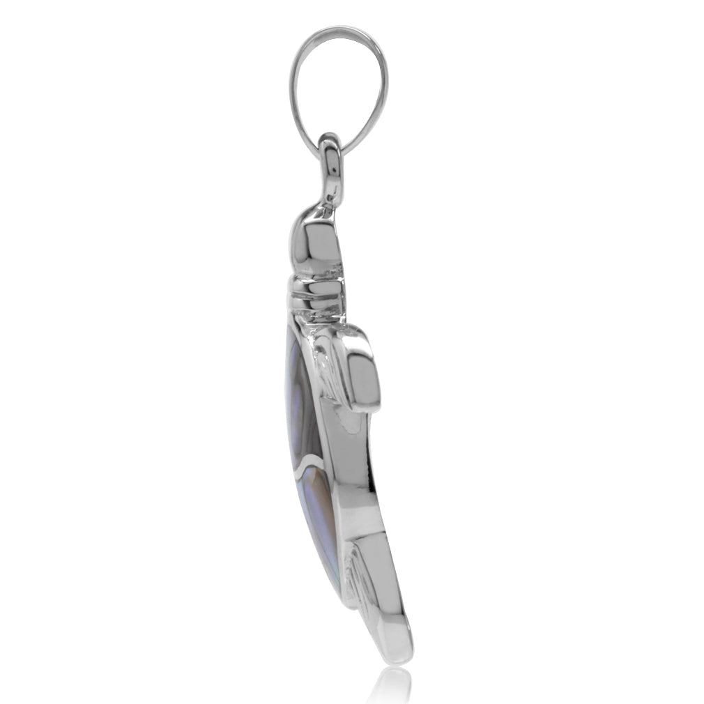 Silvershake Abalone Paua Shell Inlay White Gold Plated 925 Sterling Silver Turtle Sealife Pendant - Silvershake-store