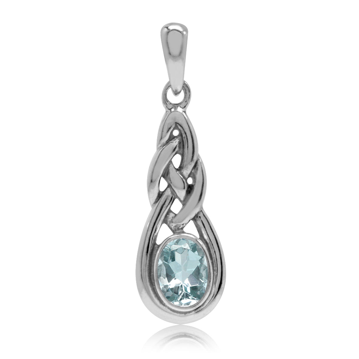 Genuine Blue Aquamarine 925 Sterling Silver Celtic Knot Pendant - Silvershake-store