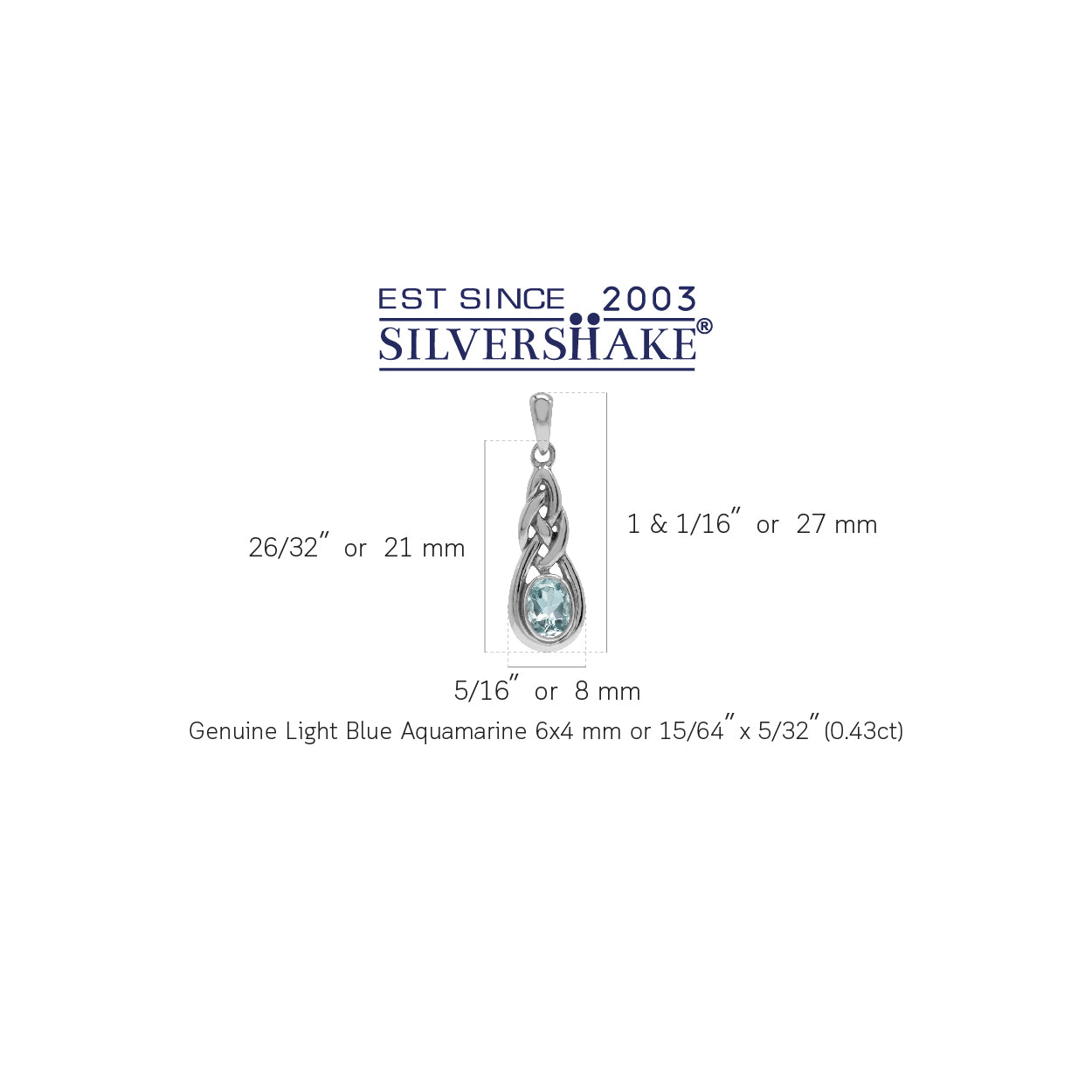 Genuine Blue Aquamarine 925 Sterling Silver Celtic Knot Pendant - Silvershake-store