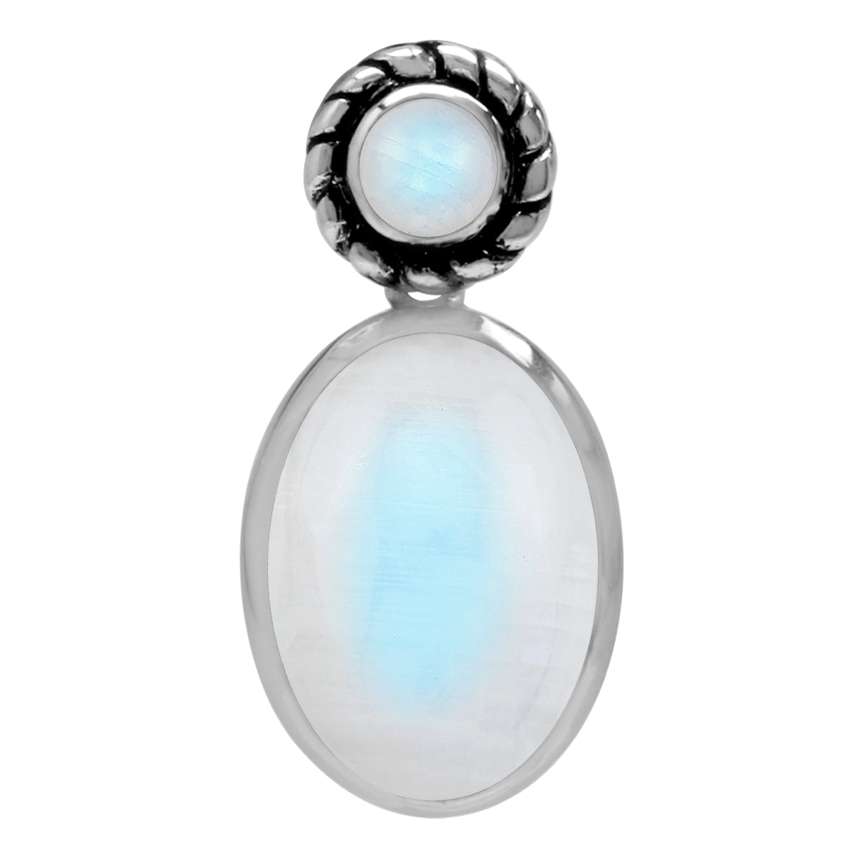 Silvershake Natural Moonstone 925 Sterling Silver Rope Drop Pendant - Silvershake-store