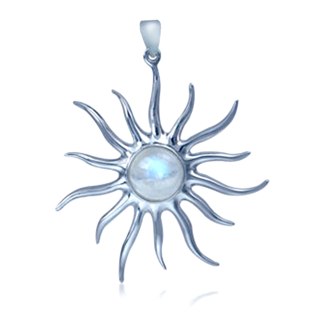 Silvershake Natural Moonstone White Gold Plated 925 Sterling Silver Sun Ray Inspired Pendant - Silvershake-store