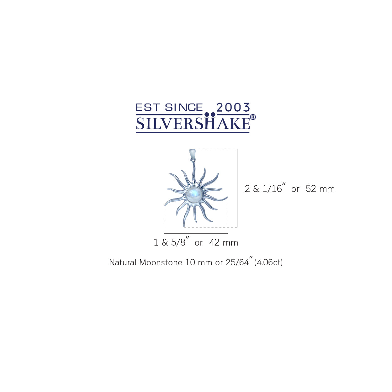 Silvershake Natural Moonstone White Gold Plated 925 Sterling Silver Sun Ray Inspired Pendant - Silvershake-store