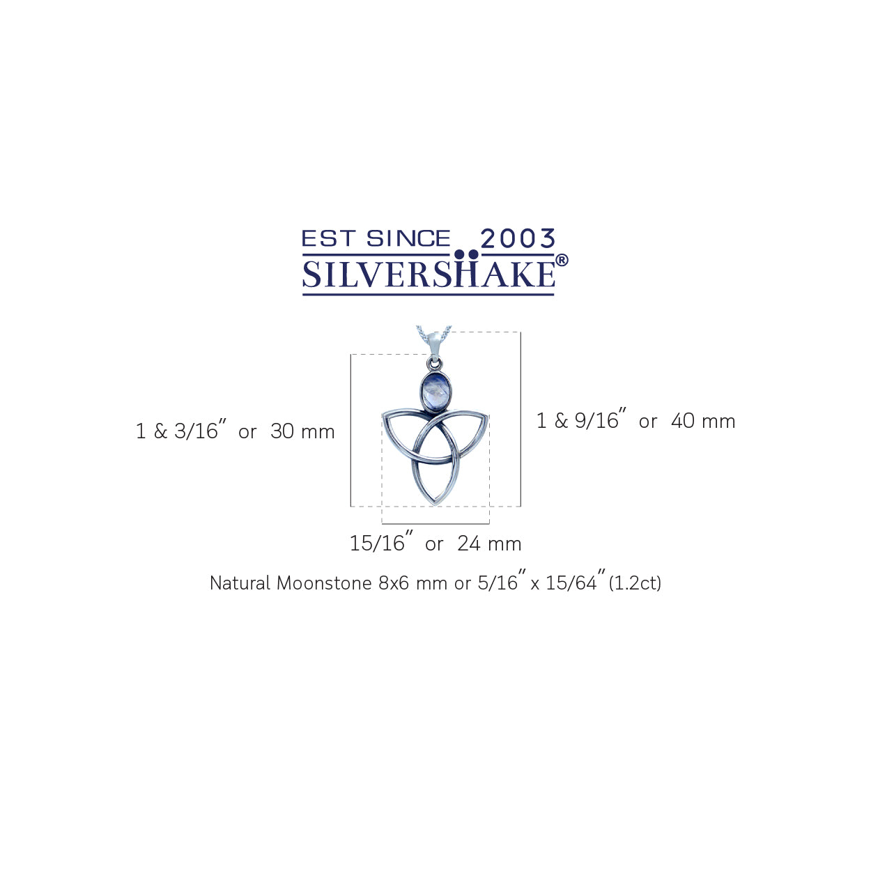 Silvershake Natural Moonstone 925 Sterling Silver Triquetra Celtic Knot Pendant - Silvershake-store