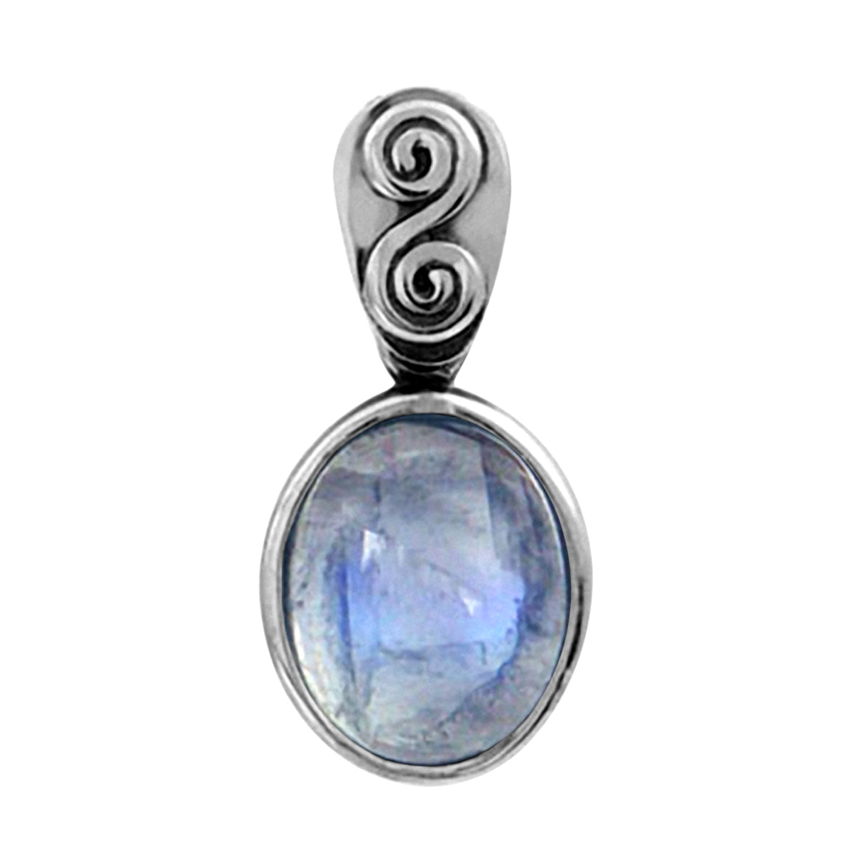 Silvershake Natural Moonstone 925 Sterling Silver Swirl and Spiral Solitaire Pendant - Silvershake-store