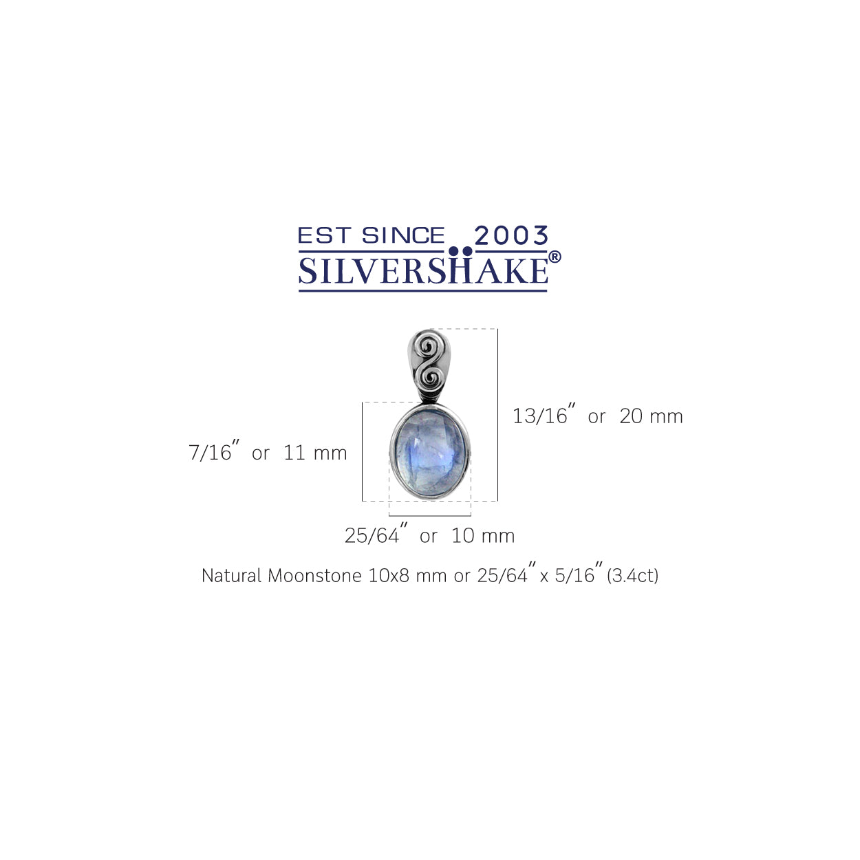 Silvershake Natural Moonstone 925 Sterling Silver Swirl and Spiral Solitaire Pendant - Silvershake-store