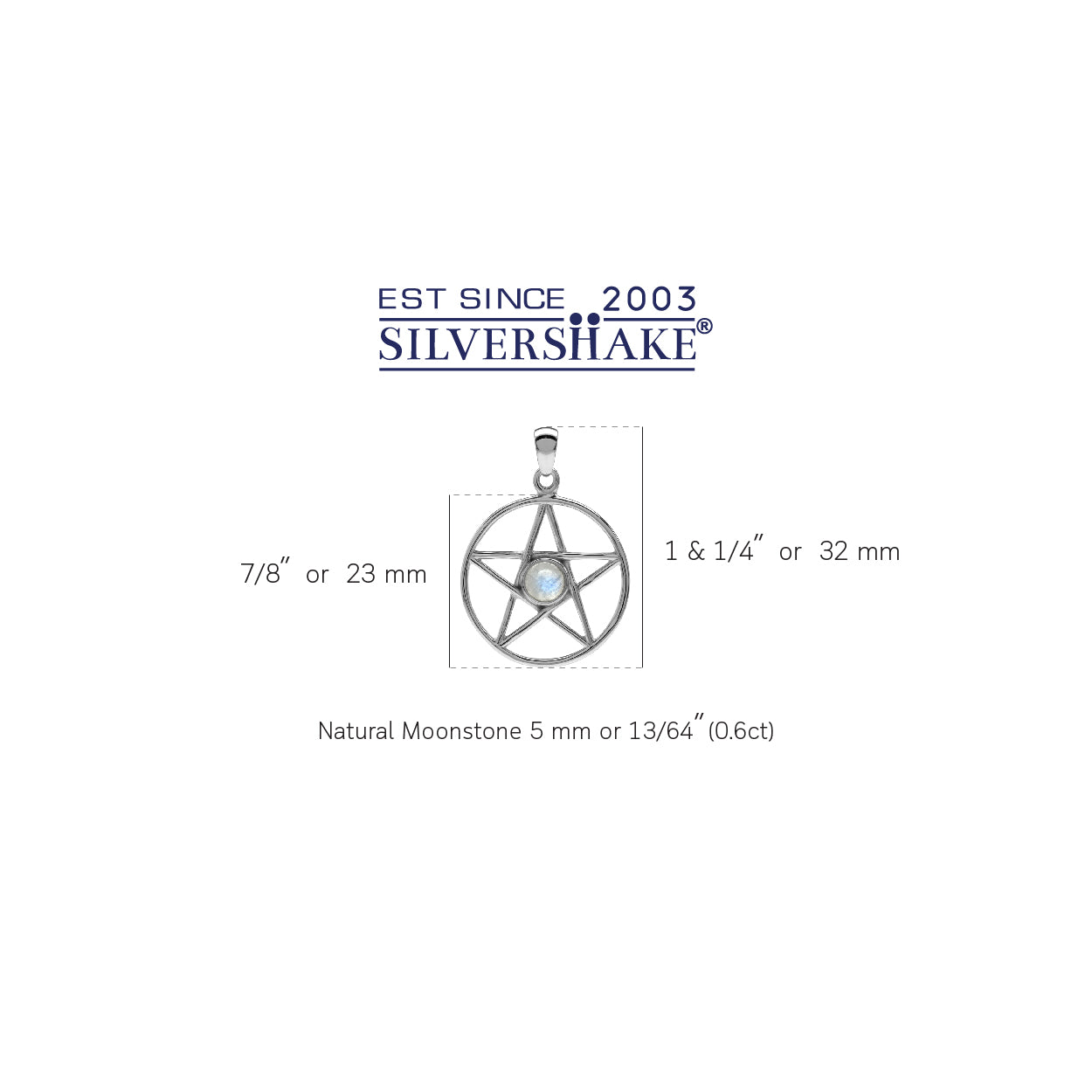 Natural Moonstone 925 Sterling Silver Pentagram Star Pendant - Silvershake-store