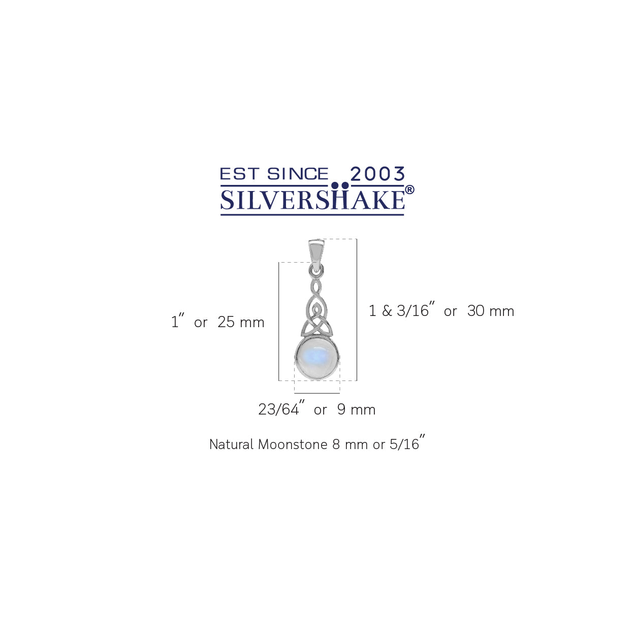 Natural Moonstone 925 Sterling Silver Triquetra Celtic Knot Pendant - Silvershake-store