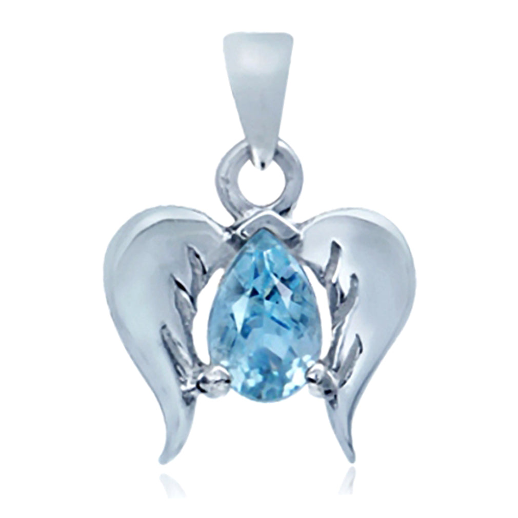 Silvershake Genuine Blue Topaz 925 Sterling Silver Angel Wings Pendant - Silvershake-store