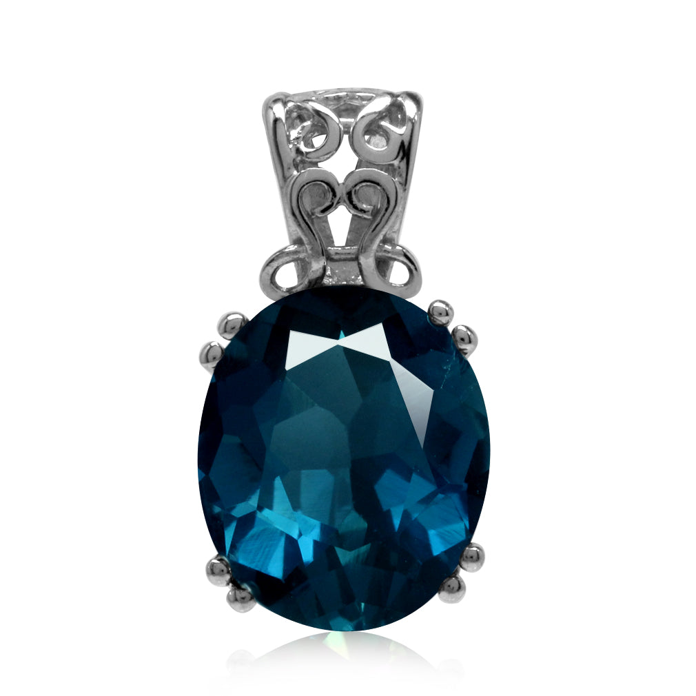 Silvershake 6.35ct. Genuine London Blue Topaz 925 Sterling Silver Filigree Solitaire Pendant - Silvershake-store