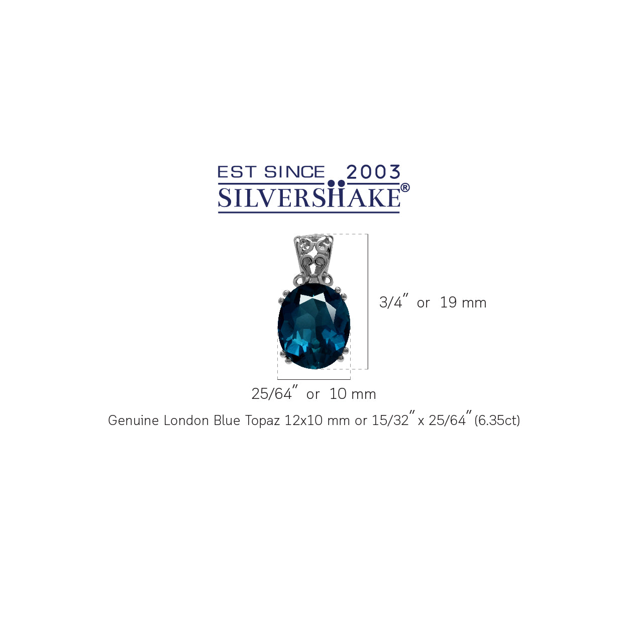 Silvershake 6.35ct. Genuine London Blue Topaz 925 Sterling Silver Filigree Solitaire Pendant - Silvershake-store