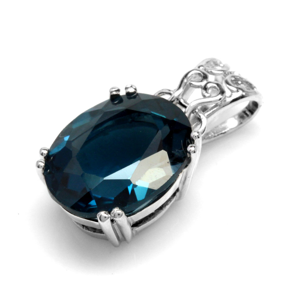Silvershake 6.35ct. Genuine London Blue Topaz 925 Sterling Silver Filigree Solitaire Pendant - Silvershake-store