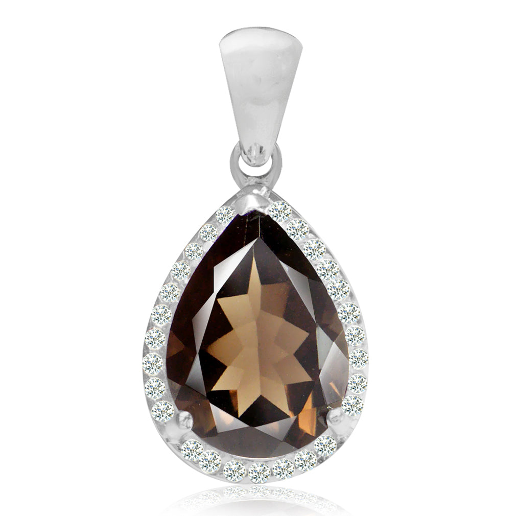 Silvershake 9.62ct. Huge Natural Smoky Quartz and White Topaz 925 Sterling Silver Teardrop Pendant - Silvershake-store