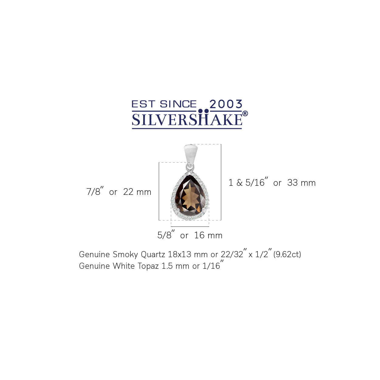 Silvershake 9.62ct. Huge Natural Smoky Quartz and White Topaz 925 Sterling Silver Teardrop Pendant - Silvershake-store