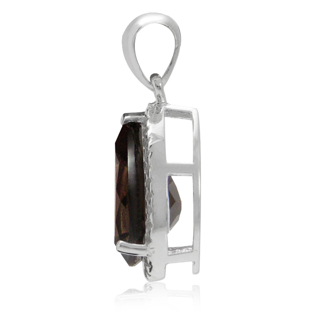 Silvershake 9.62ct. Huge Natural Smoky Quartz and White Topaz 925 Sterling Silver Teardrop Pendant - Silvershake-store