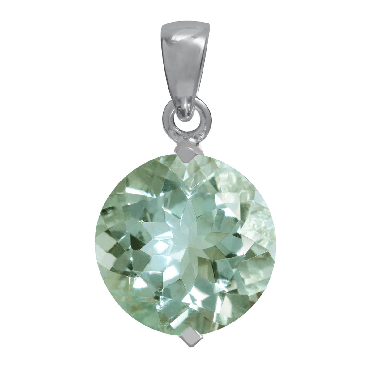 Silvershake 5.45ct. 12mm Round Shape Natural Green Amethyst White Gold Plated 925 Sterling Silver Solitaire Pendant - Silvershake-store