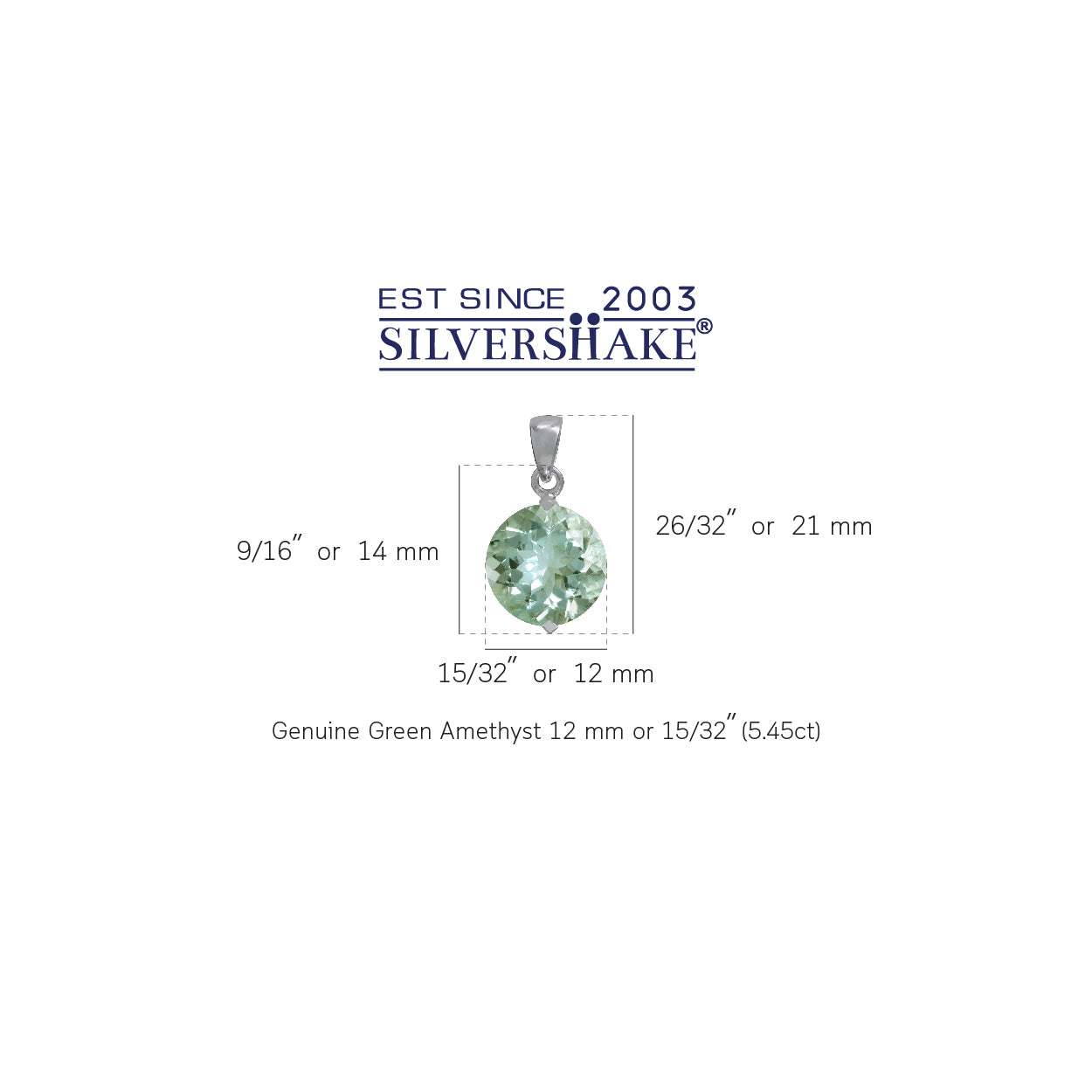 Silvershake 5.45ct. 12mm Round Shape Natural Green Amethyst White Gold Plated 925 Sterling Silver Solitaire Pendant - Silvershake-store