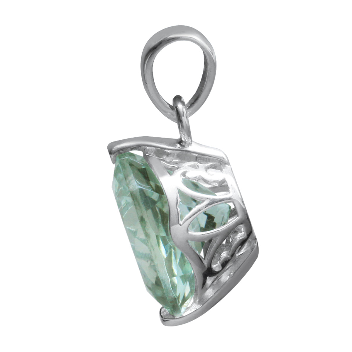 Silvershake 5.45ct. 12mm Round Shape Natural Green Amethyst White Gold Plated 925 Sterling Silver Solitaire Pendant - Silvershake-store