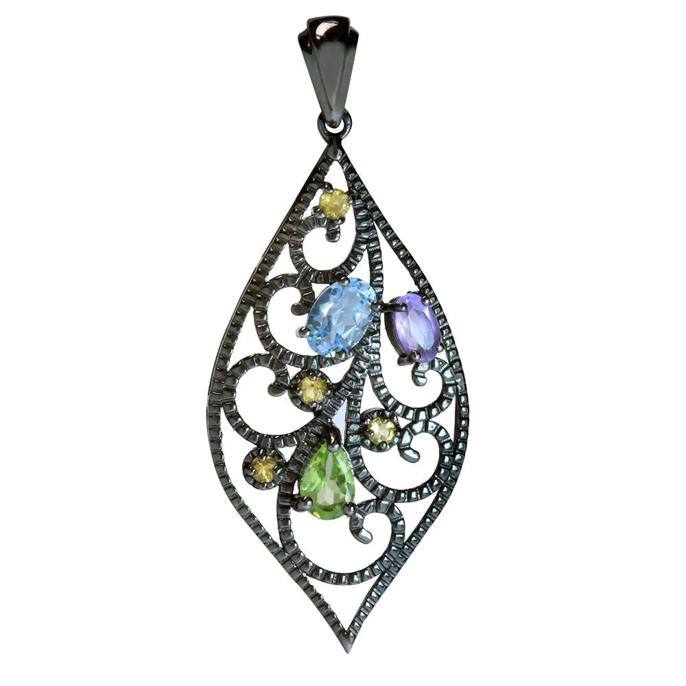 Silvershake Genuine Blue Topaz Amethyst Peridot and Citrine 925 Sterling Silver Drop Pendant - Silvershake-store