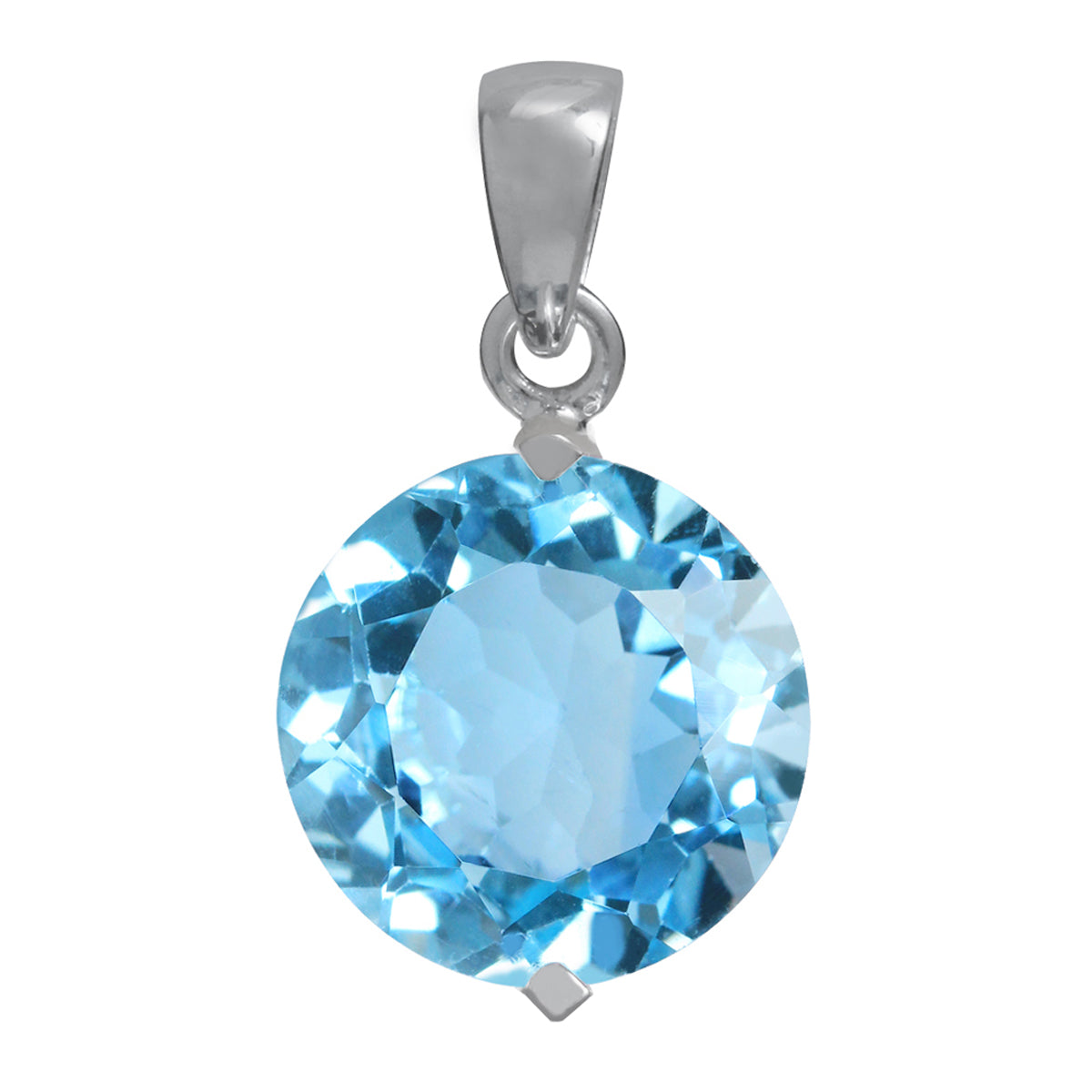 Silvershake 8.2ct. 12mm Genuine Round Shape Blue Topaz White Gold Plated 925 Sterling Silver Solitaire Pendant - Silvershake-store