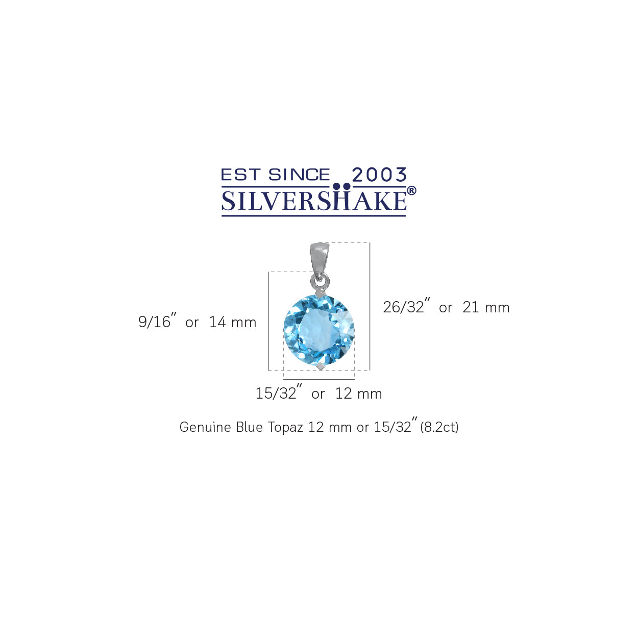 Silvershake 8.2ct. 12mm Genuine Round Shape Blue Topaz White Gold Plated 925 Sterling Silver Solitaire Pendant - Silvershake-store