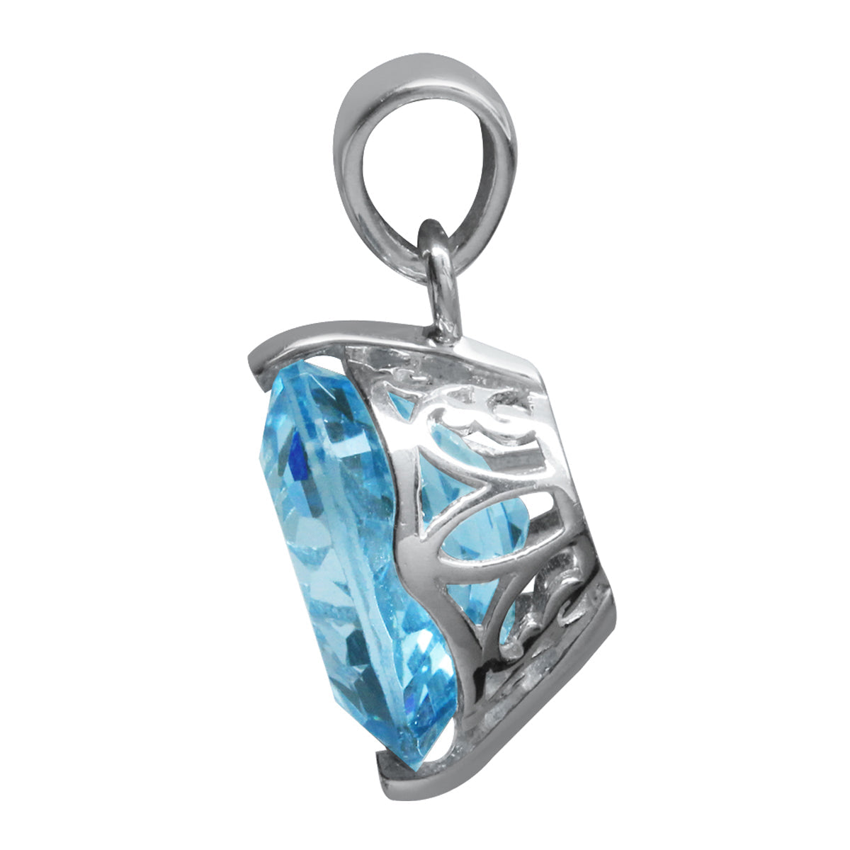 Silvershake 8.2ct. 12mm Genuine Round Shape Blue Topaz White Gold Plated 925 Sterling Silver Solitaire Pendant - Silvershake-store