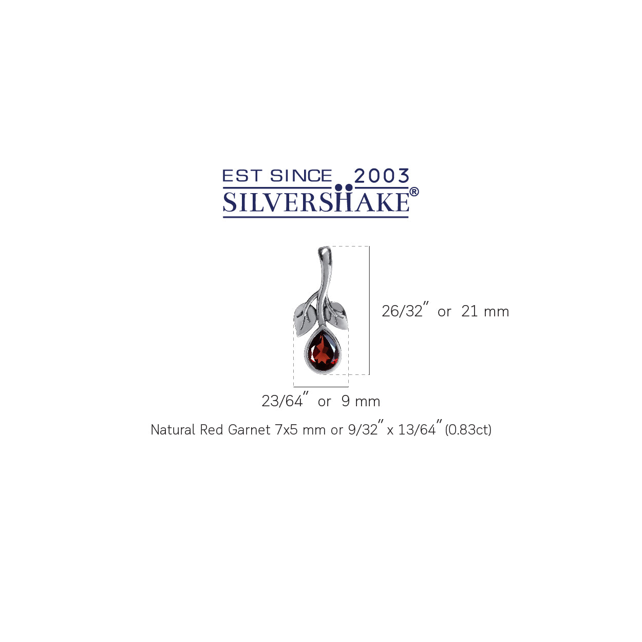 Natural Garnet 925 Sterling Silver Twin Leaf Drop Pendant