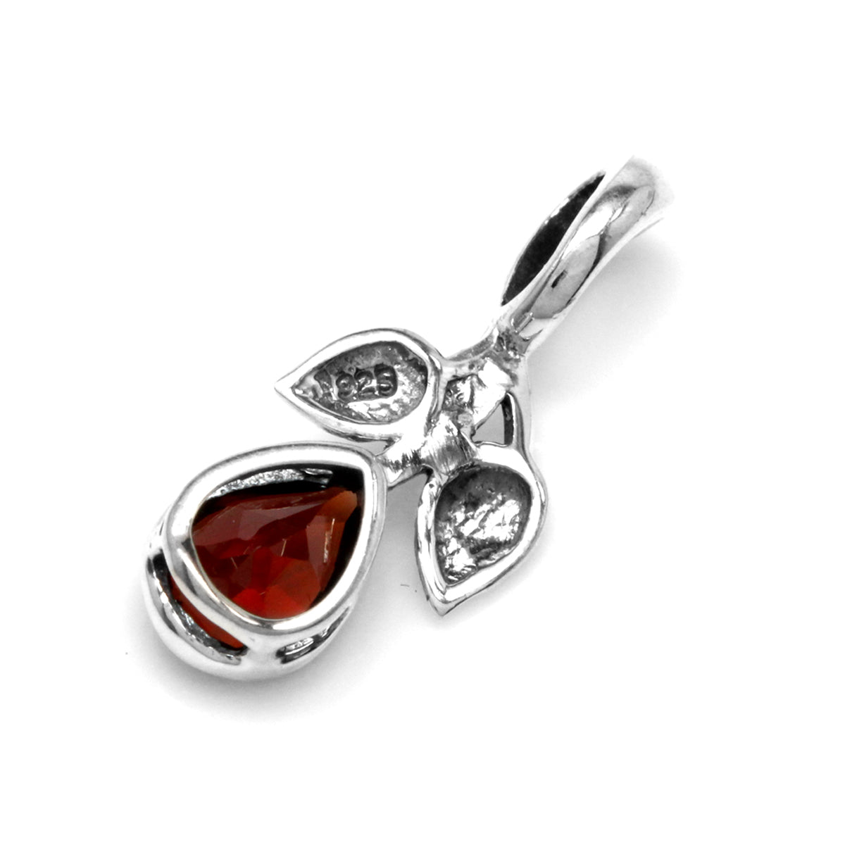 Natural Garnet 925 Sterling Silver Twin Leaf Drop Pendant