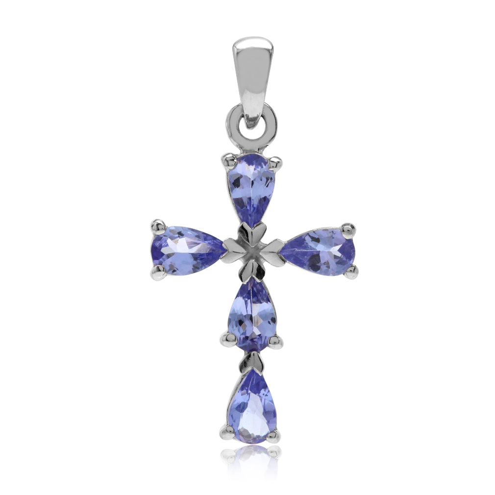 Silvershake Genuine Tanzanite White Gold Plated 925 Sterling Silver Cross Pendant - Silvershake-store