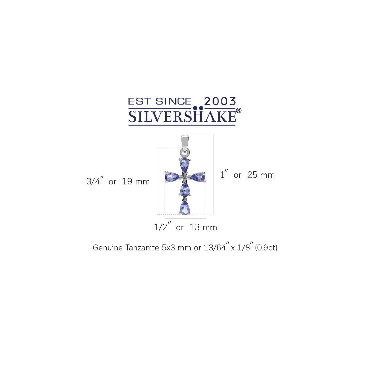 Silvershake Genuine Tanzanite White Gold Plated 925 Sterling Silver Cross Pendant - Silvershake-store