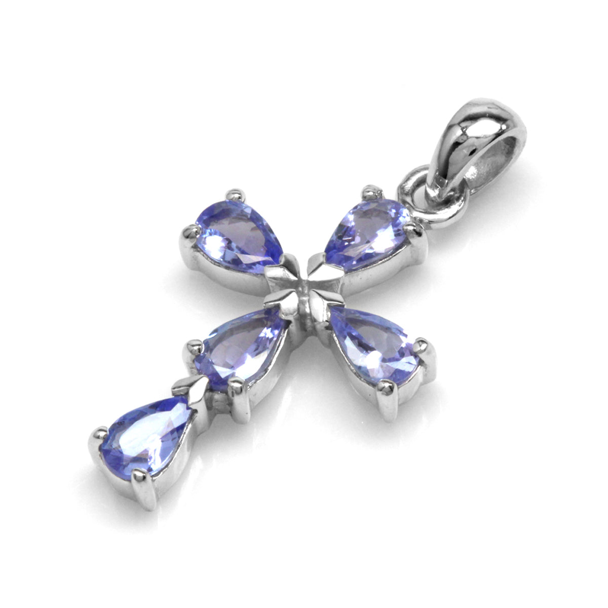 Silvershake Genuine Tanzanite White Gold Plated 925 Sterling Silver Cross Pendant - Silvershake-store