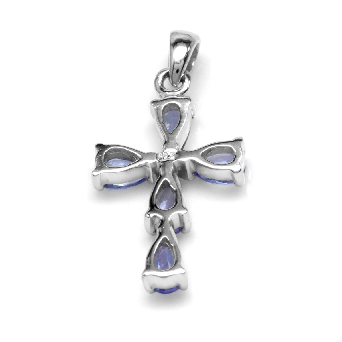Silvershake Genuine Tanzanite White Gold Plated 925 Sterling Silver Cross Pendant - Silvershake-store