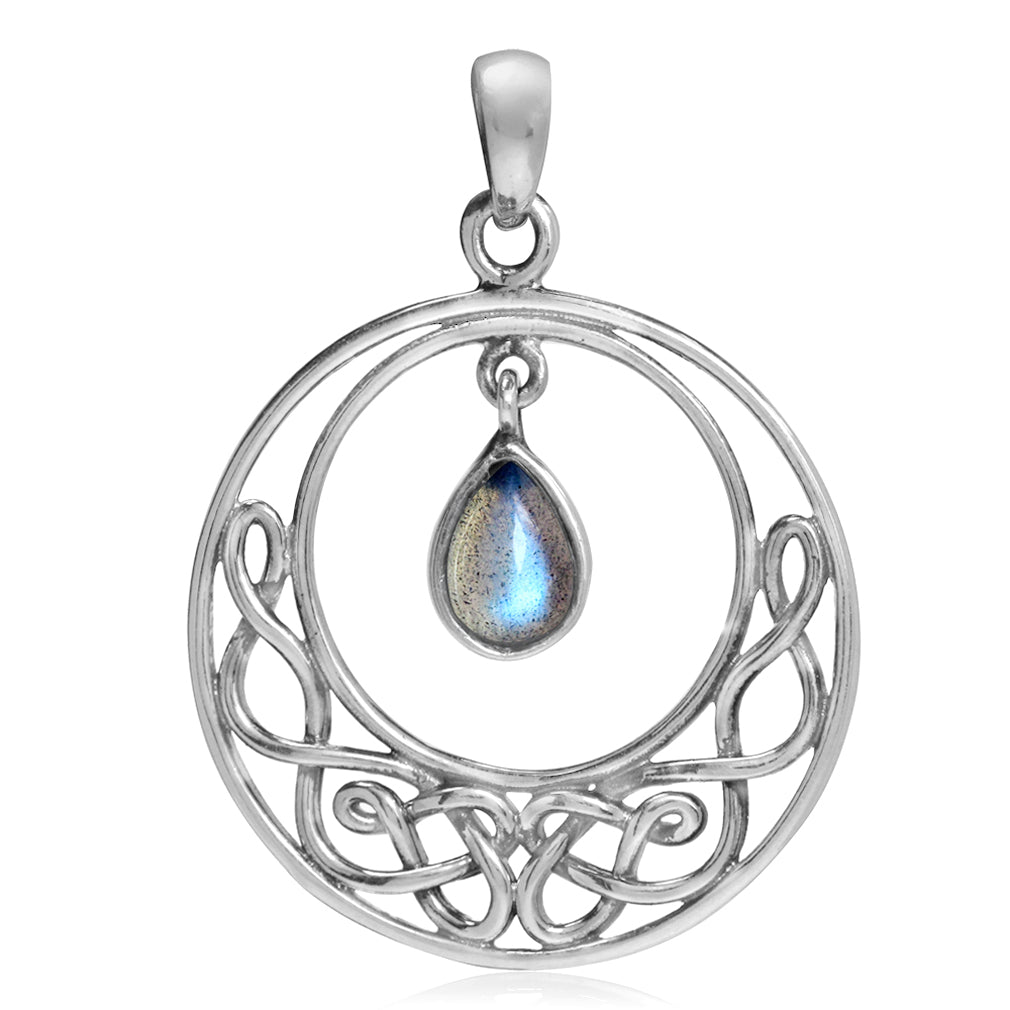 Silvershake Natural Labradorite 925 Sterling Silver Celtic Knot Drop Dangle Pendant - Silvershake-store