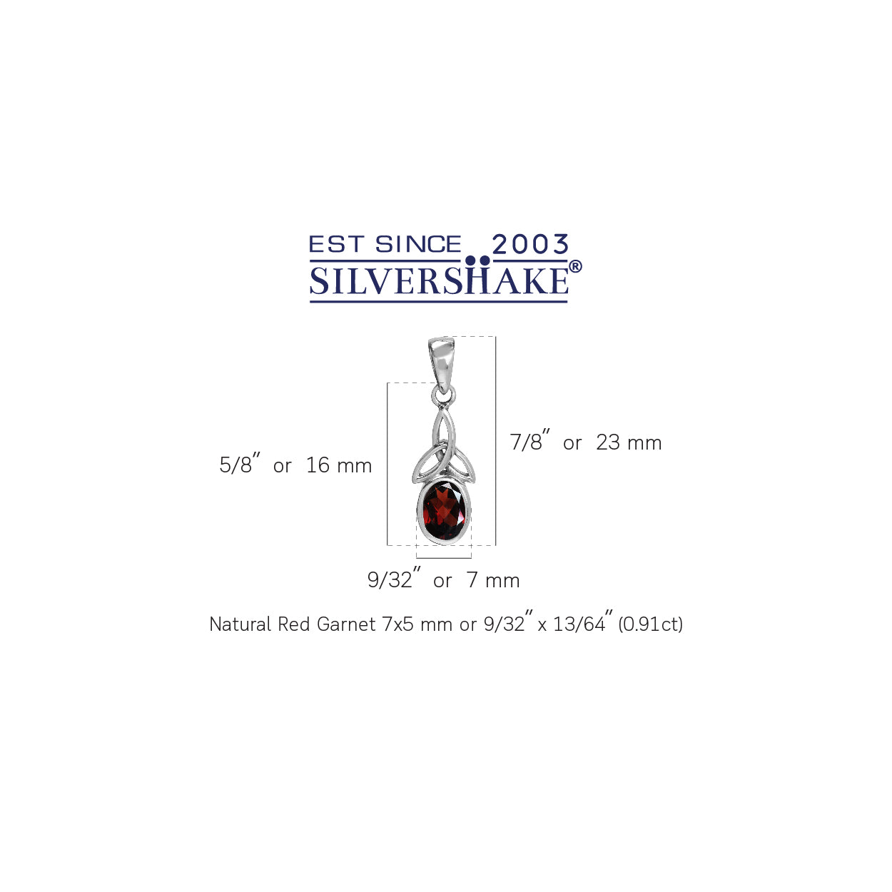 Natural Oval 7x5 mm Garnet White Gold Plated 925 Sterling Silver Triquetra Celtic Knot Pendant - Silvershake-store