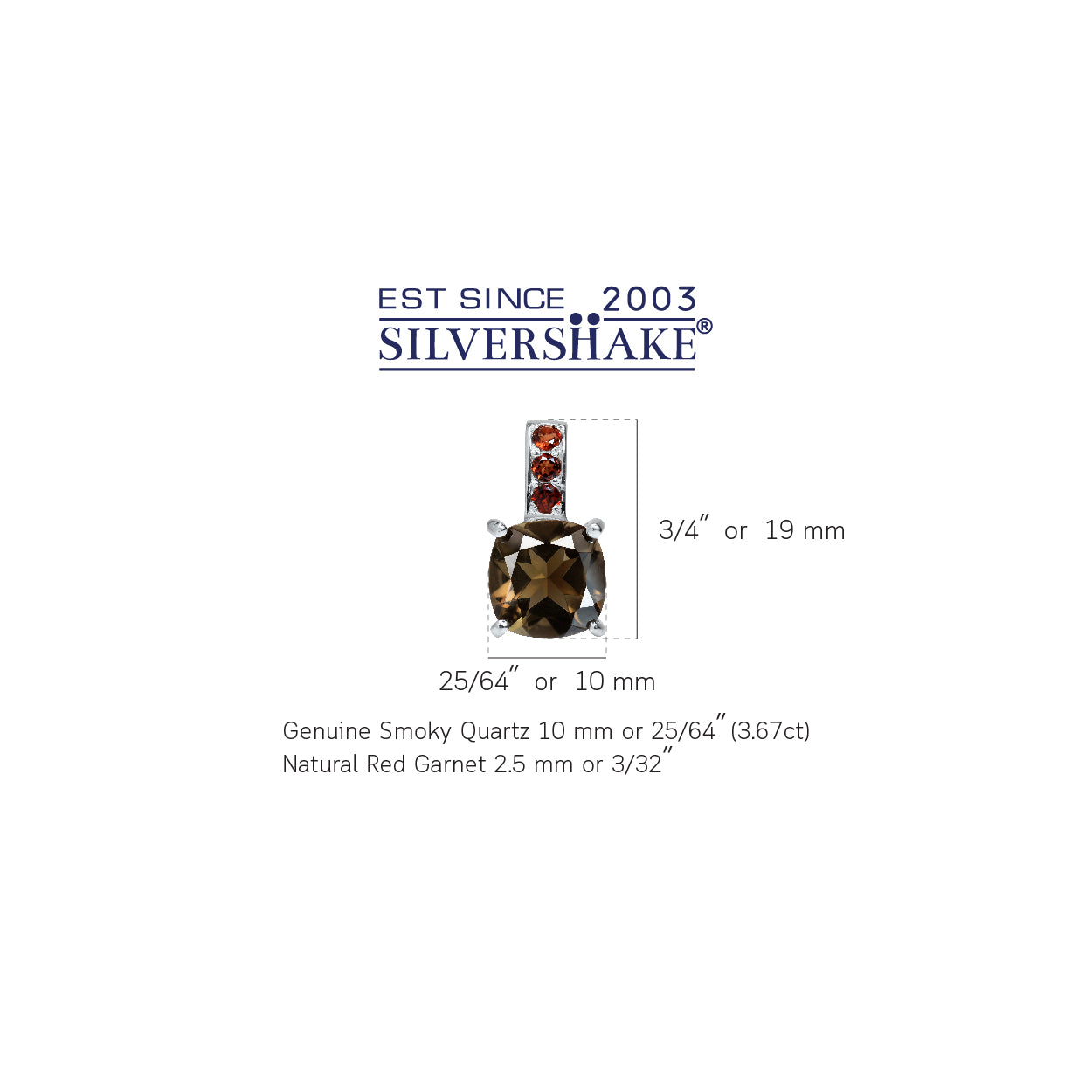 Silvershake 3.67ct. 10mm Natural Cushion Shape Smoky Quartz and Garnet 925 Sterling Silver Pendant - Silvershake-store