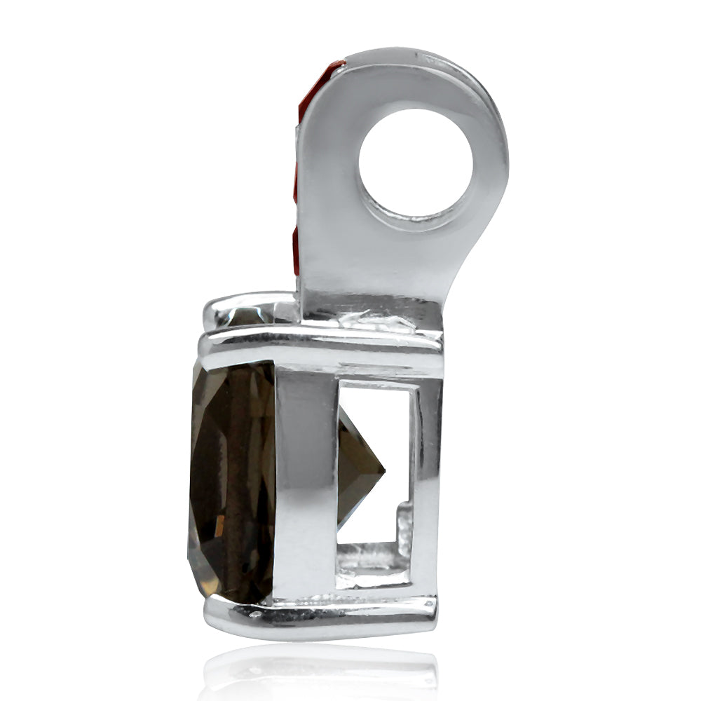 Silvershake 3.67ct. 10mm Natural Cushion Shape Smoky Quartz and Garnet 925 Sterling Silver Pendant - Silvershake-store
