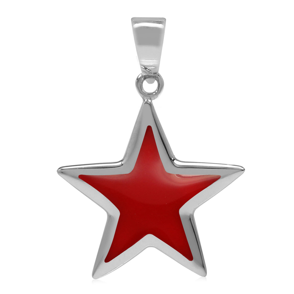 Created Red Coral Inlay White Gold Plated 925 Sterling Silver Star Pendant - Silvershake-store