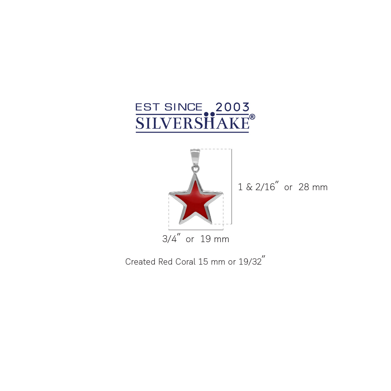 Created Red Coral Inlay White Gold Plated 925 Sterling Silver Star Pendant - Silvershake-store