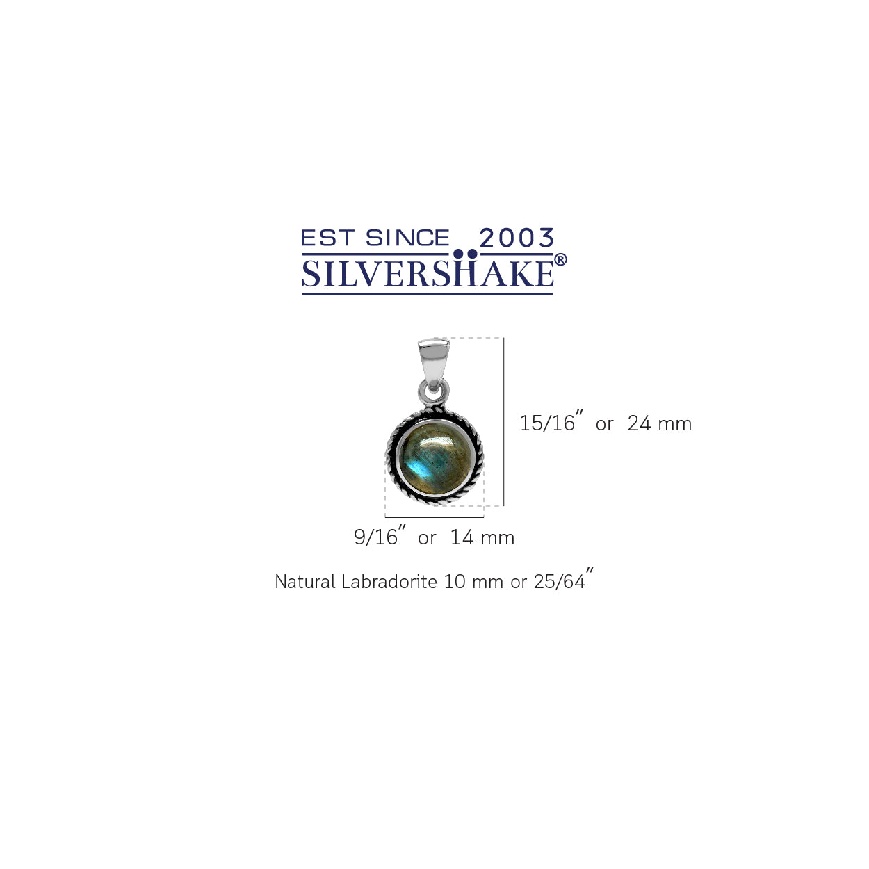 Silvershake Natural Labradorite 925 Sterling Silver Rope Solitaire Pendant - Silvershake-store