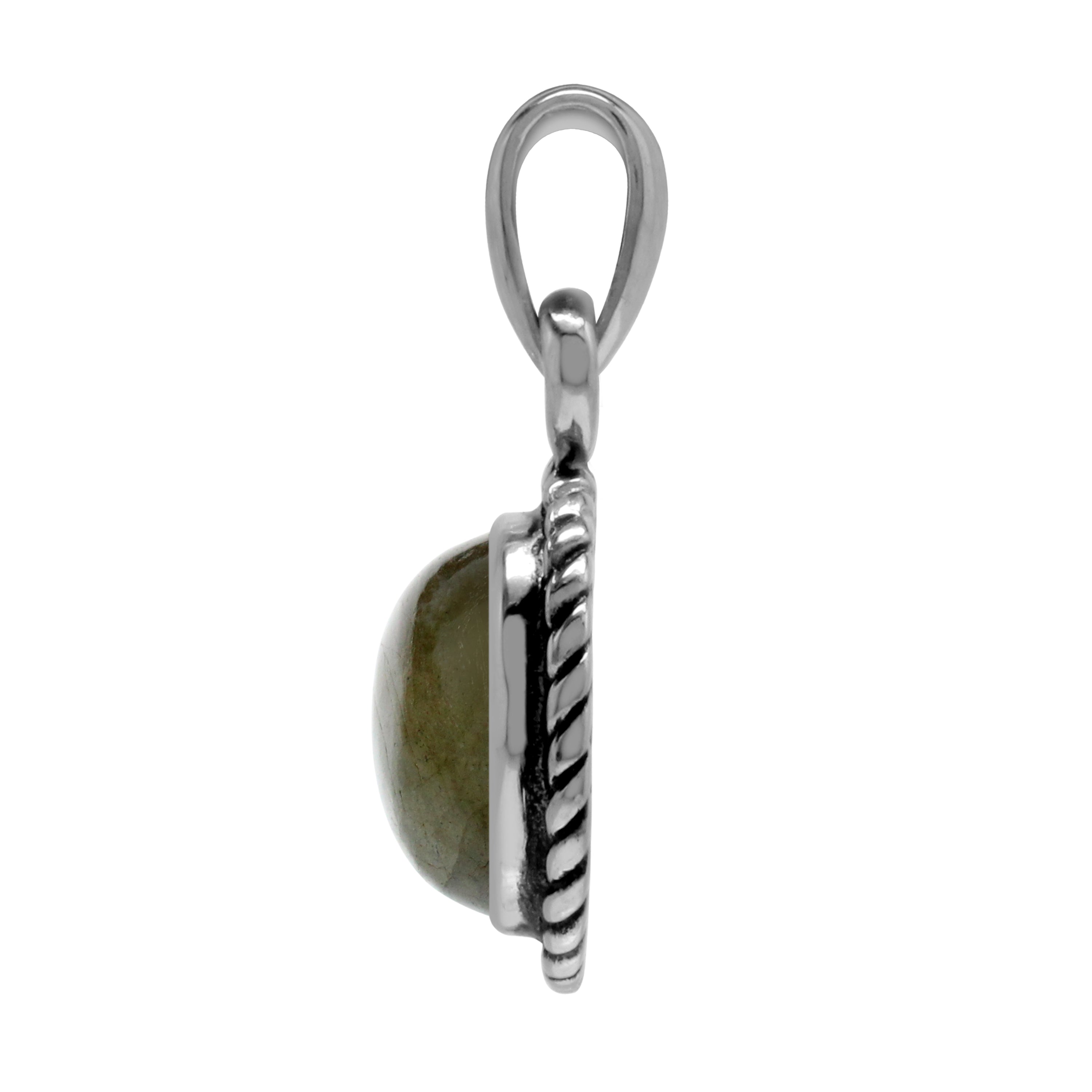 Silvershake Natural Labradorite 925 Sterling Silver Rope Solitaire Pendant - Silvershake-store