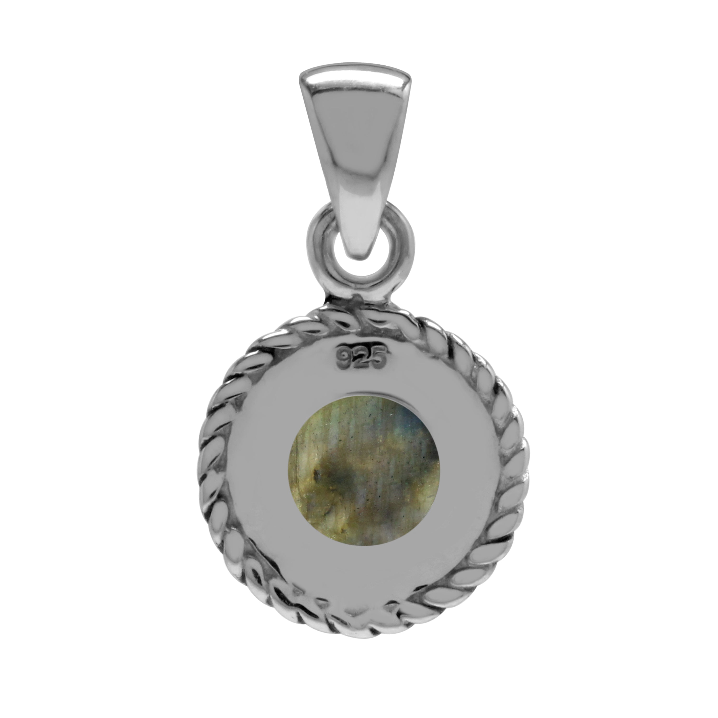 Silvershake Natural Labradorite 925 Sterling Silver Rope Solitaire Pendant - Silvershake-store