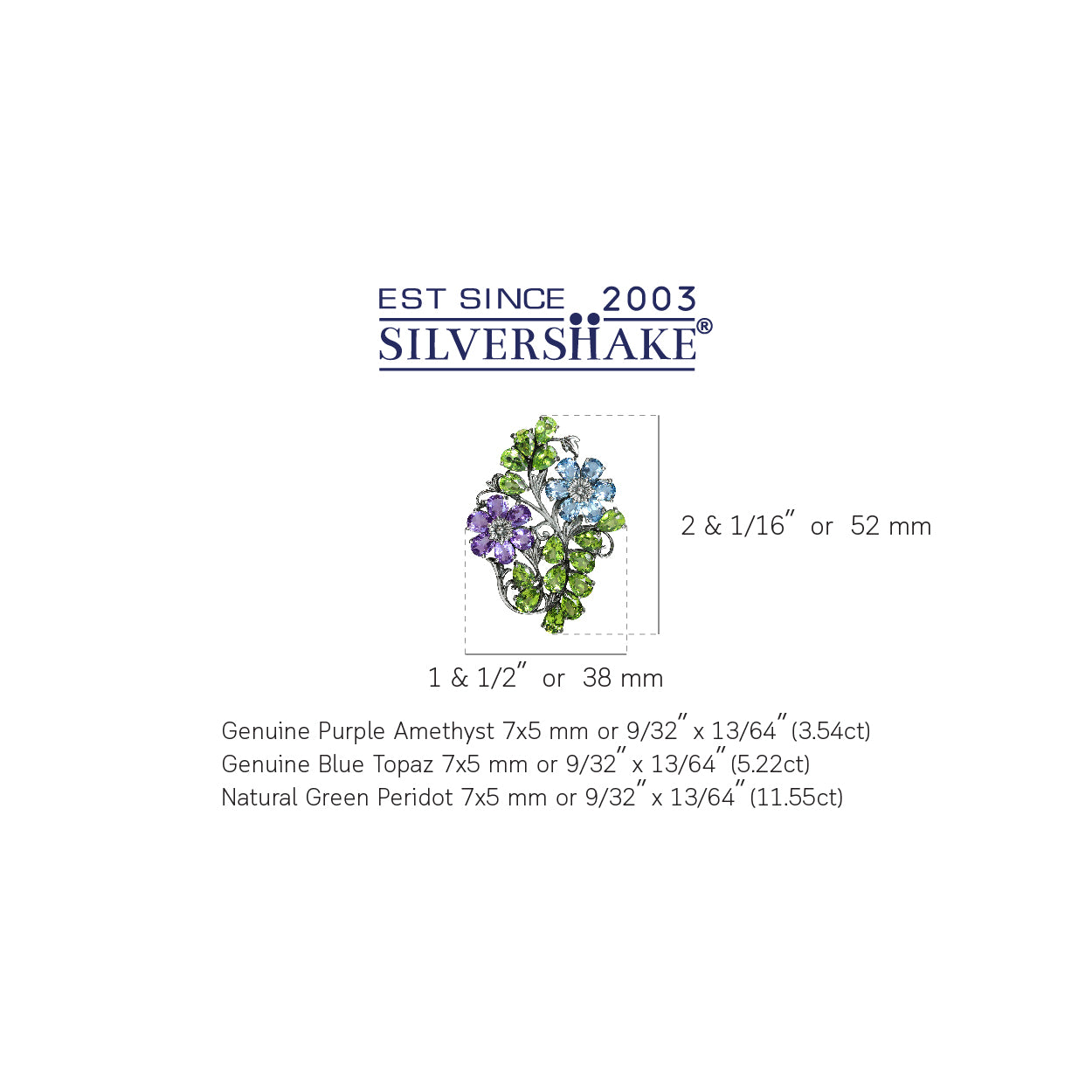 Silvershake Natural Amethyst Blue Topaz and Peridot 925 Sterling Silver Flower Leaf Pendant - Silvershake-store