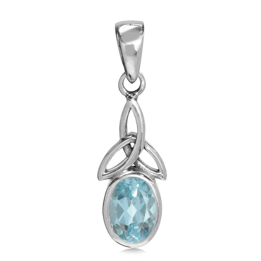 Genuine Blue Topaz White Gold Plated 925 Sterling Silver Triquetra Celtic Knot Pendant - Silvershake-store