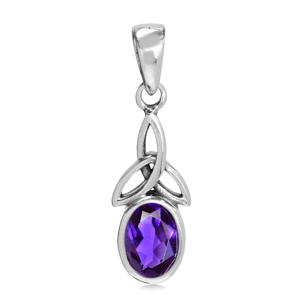 Natural African Purple Amethyst 925 Sterling Silver Triquetra Celtic Knot Pendant February Gemstone Birthstone - Silvershake-store