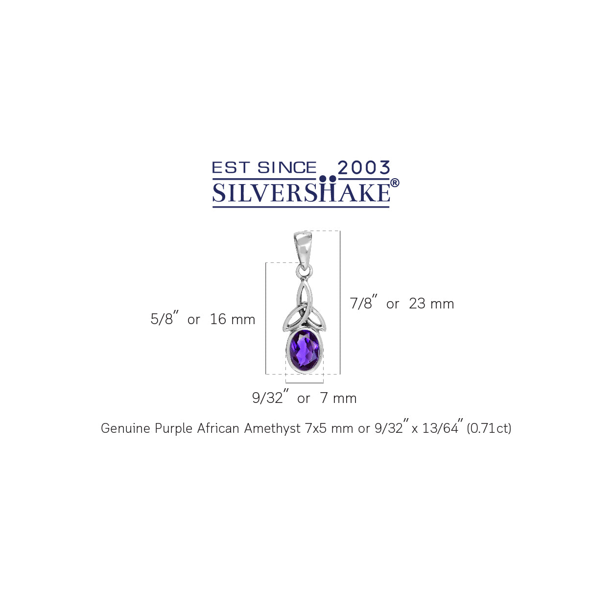 Natural African Purple Amethyst 925 Sterling Silver Triquetra Celtic Knot Pendant February Gemstone Birthstone - Silvershake-store
