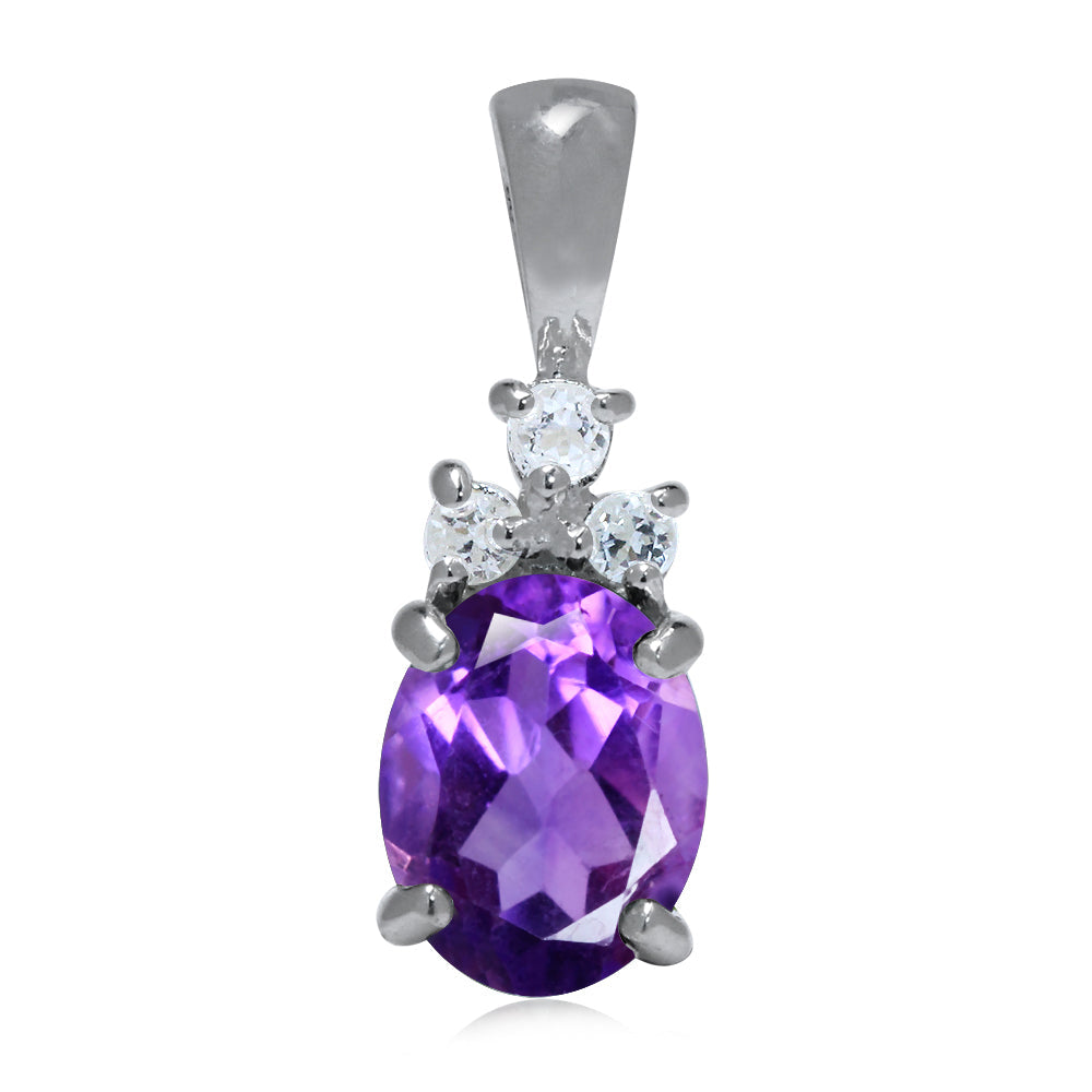 1.54ct. Genuine African Amethyst and White Topaz 925 Sterling Silver Pendant - Silvershake-store